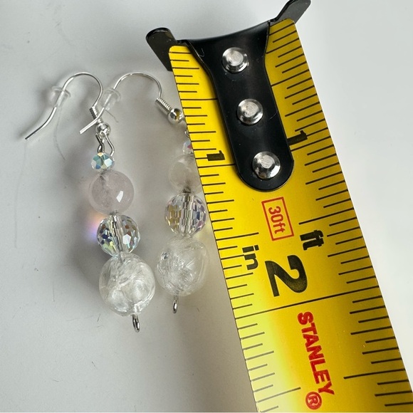 AB Glass Bead Earrings Clear & Acrylic beads silver-tone Handmade Earrings 3476 - Picture 4 of 9